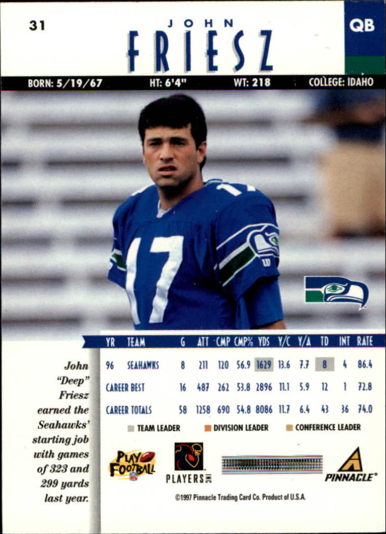 B7257- 1997 Pinnacle Footbal Cards 1-200 +Inserts -You Pick- 15+ FREE US SHIP - Picture 47 of 304