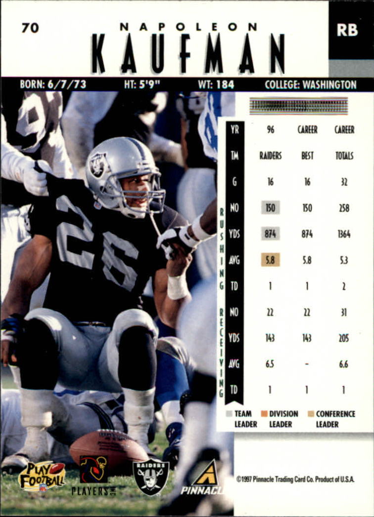 B7257- 1997 Pinnacle Footbal Cards 1-200 +Inserts -You Pick- 15+ FREE US SHIP - Picture 105 of 304