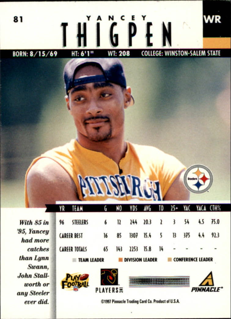 B7257- 1997 Pinnacle Footbal Cards 1-200 +Inserts -You Pick- 15+ FREE US SHIP - Picture 125 of 304
