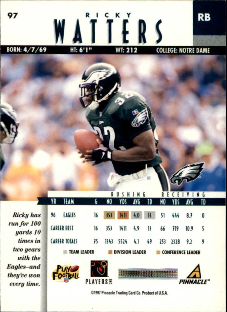 B7257- 1997 Pinnacle Footbal Cards 1-200 +Inserts -You Pick- 15+ FREE US SHIP - Picture 149 of 304