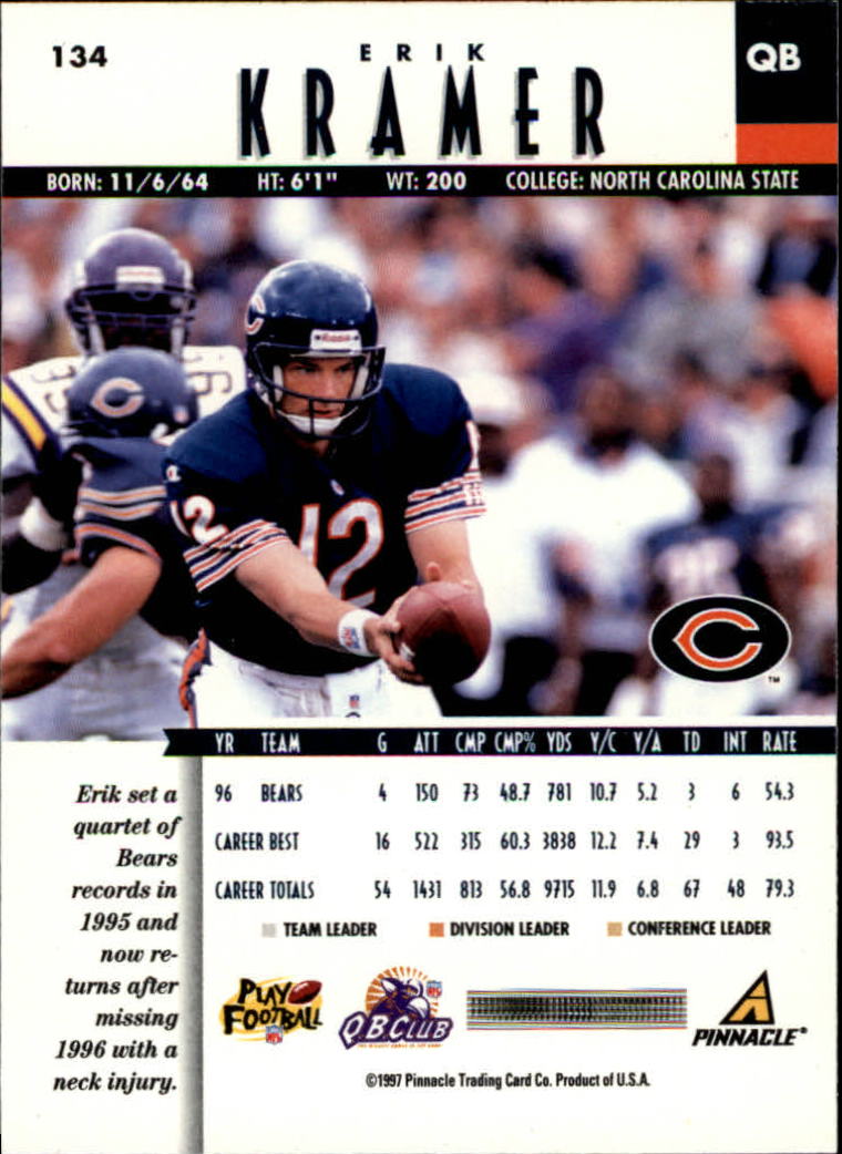 B7257- 1997 Pinnacle Footbal Cards 1-200 +Inserts -You Pick- 15+ FREE US SHIP - Picture 207 of 304