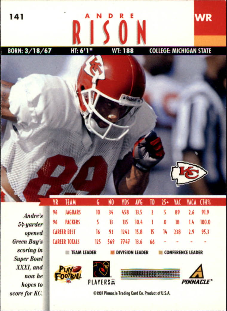 B7257- 1997 Pinnacle Footbal Cards 1-200 +Inserts -You Pick- 15+ FREE US SHIP - Picture 221 of 304