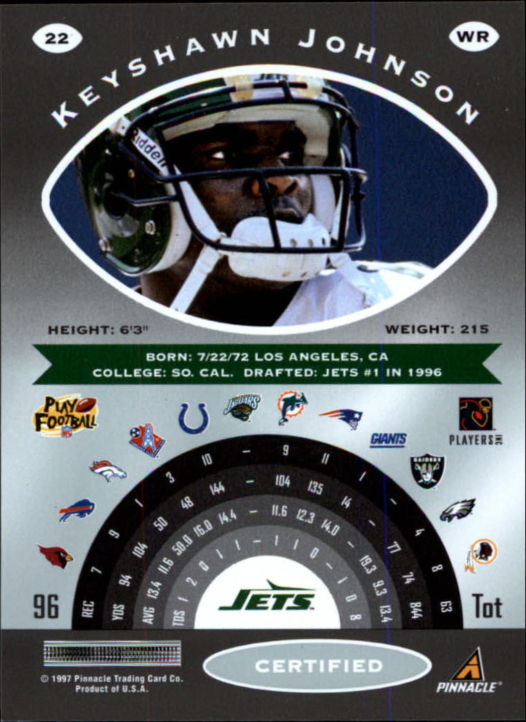 1997 Pinnacle Certified #22 Keyshawn Johnson back image