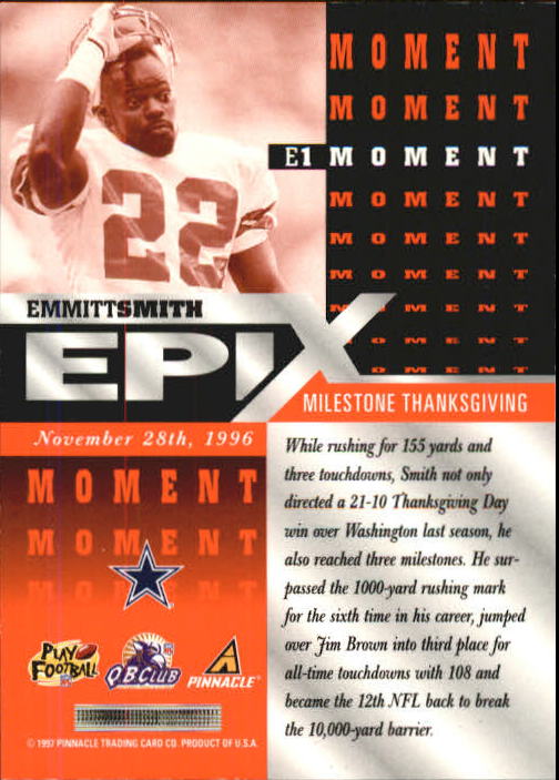 1997 Pinnacle Certified Epix #E1 E.Smith MOMENT back image
