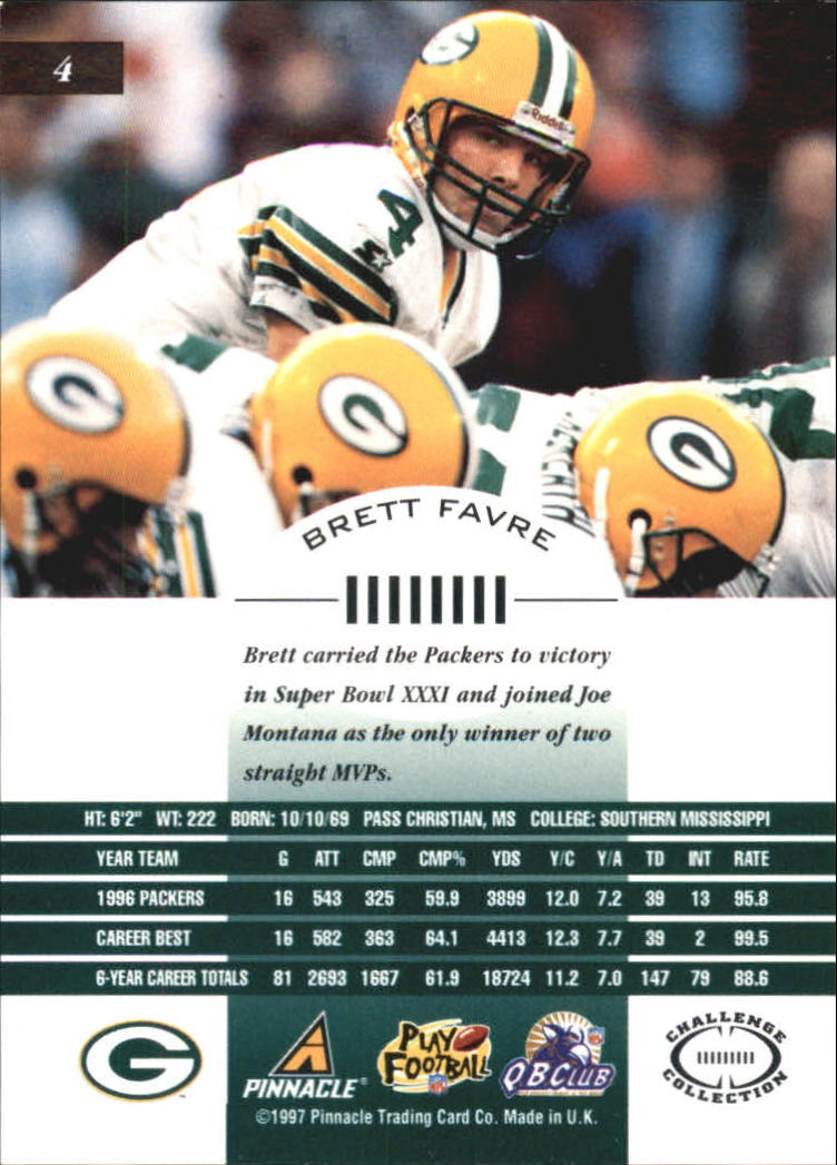 1997 Pinnacle Inscriptions Challenge Collection #4 Brett Favre back image