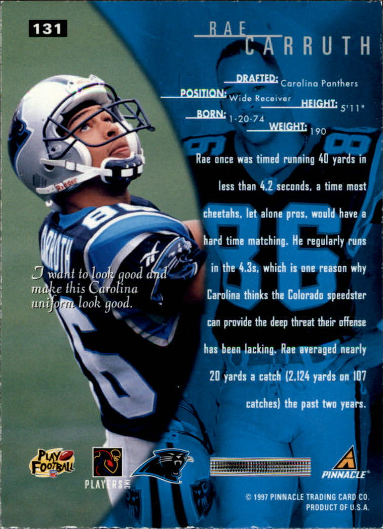 1997 Skybox Impact Football Rae Carruth - Carolina Panthers - Boss #5 of 20