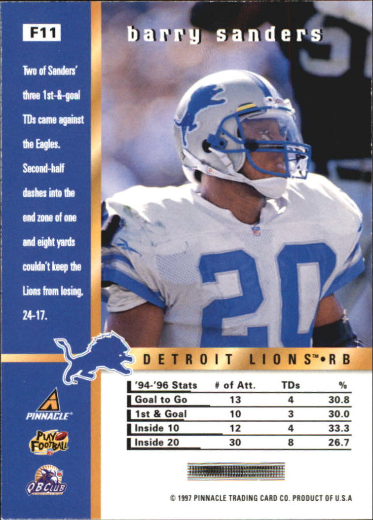 1997 Pinnacle Inside Fourth and Goal #11 Barry Sanders back image