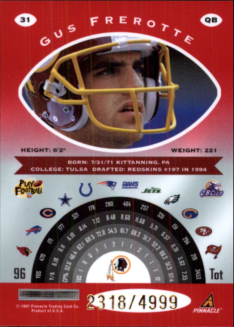 1997 Pinnacle Totally Certified Platinum Red #31 Gus Frerotte back image