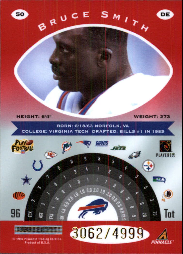 1997 Pinnacle Totally Certified Platinum Red #50 Bruce Smith back image