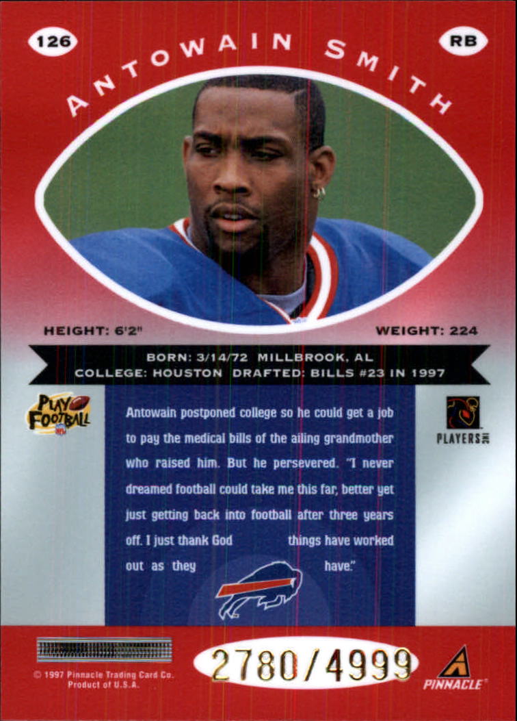 1997 Pinnacle Totally Certified Platinum Red #126 Antowain Smith RC back image