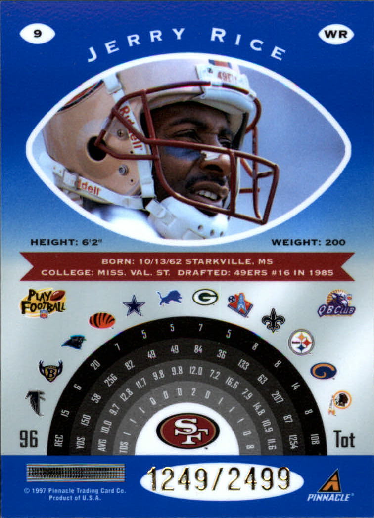 1997 Pinnacle Totally Certified Platinum Blue #9 Jerry Rice back image