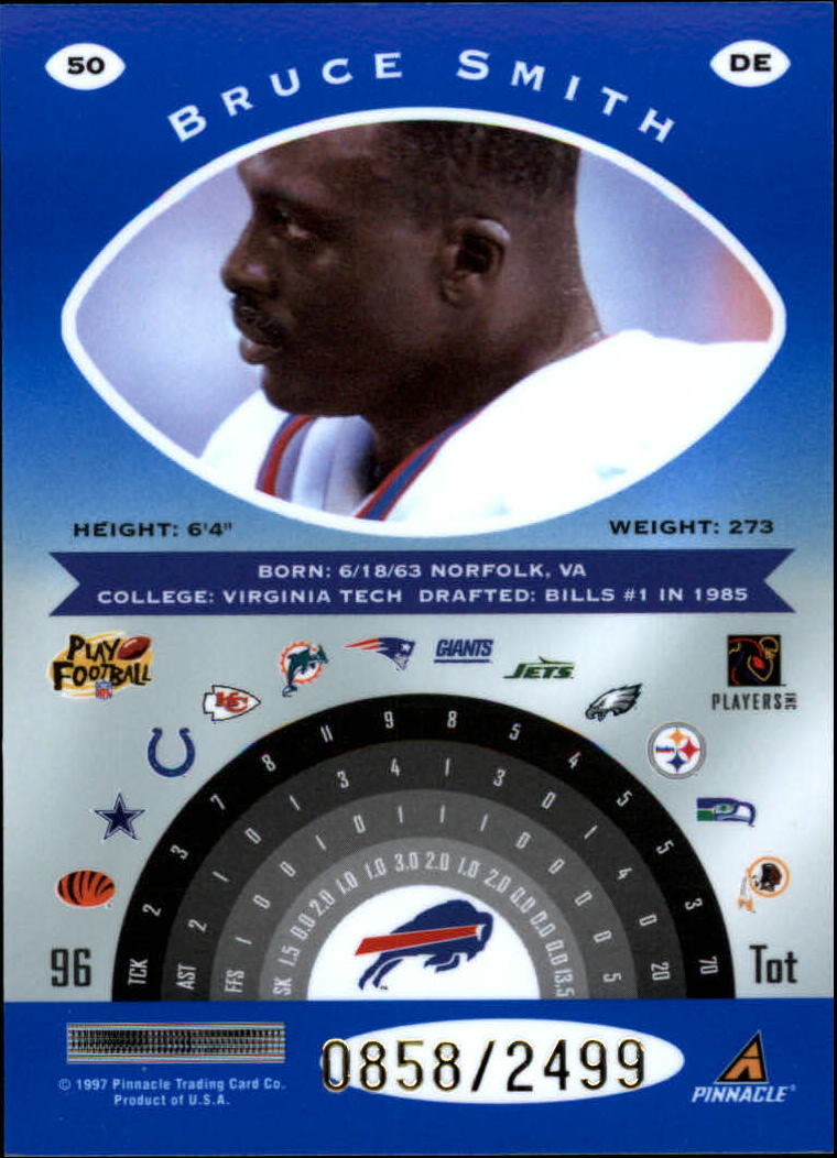 1997 Pinnacle Totally Certified Platinum Blue #50 Bruce Smith back image