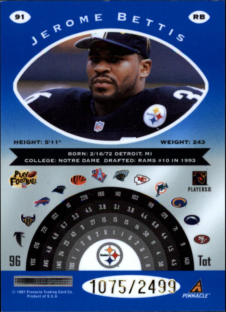 1997 Pinnacle Totally Certified Platinum Blue #91 Jerome Bettis back image