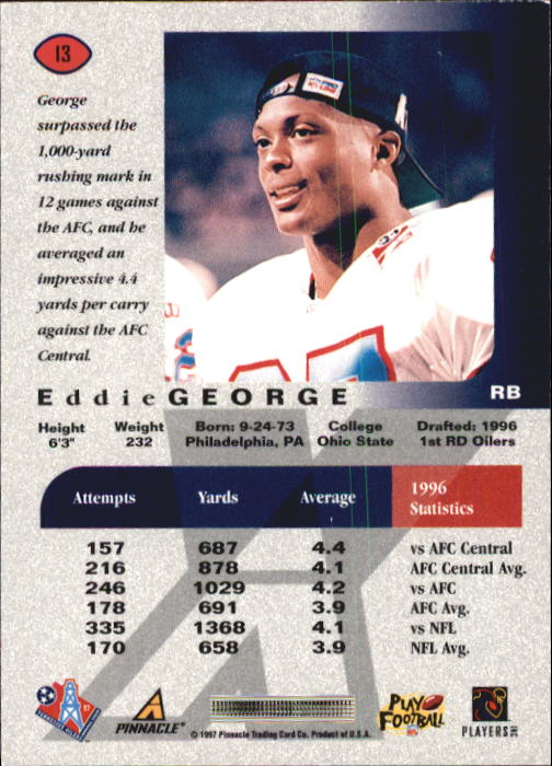 1997 Pinnacle X-Press #13 Eddie George back image
