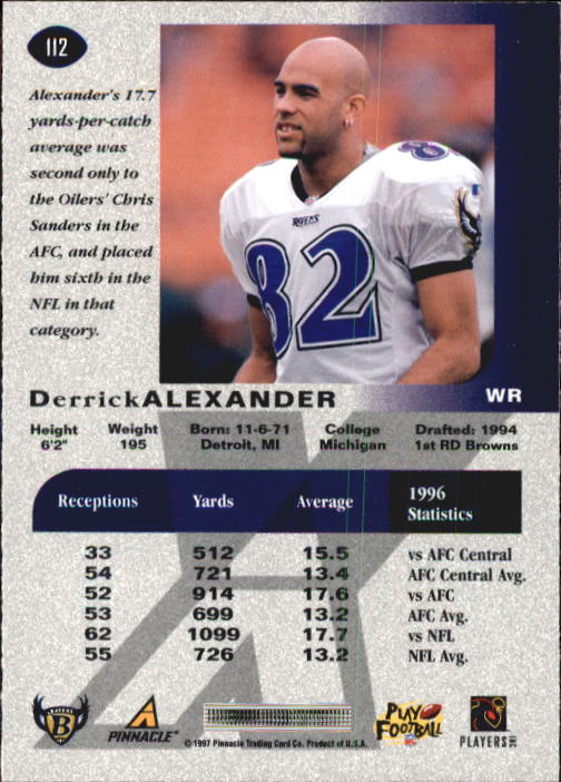 1997 Pinnacle X-Press #112 Derrick Alexander WR back image
