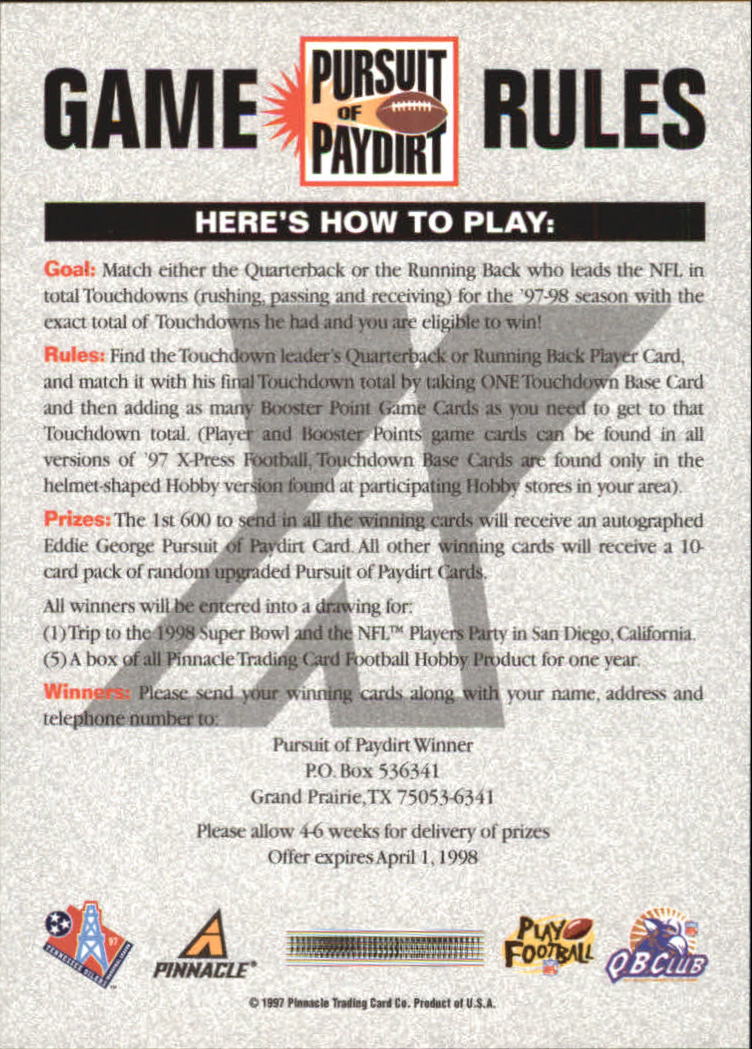 1997 Pinnacle X-Press Pursuit of Paydirt #39 Steve McNair back image