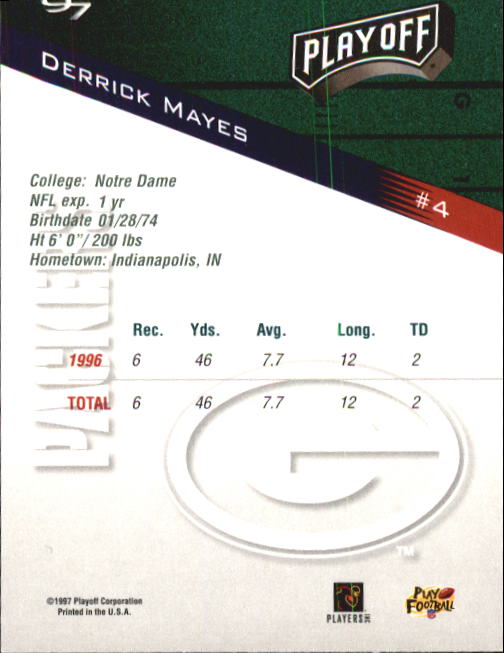 1997 Playoff Zone #4 Derrick Mayes back image