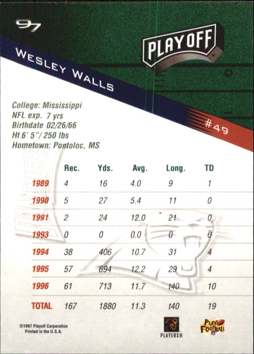 1997 Playoff Zone #49 Wesley Walls back image
