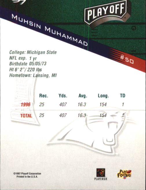 1997 Playoff Zone #50 Muhsin Muhammad back image