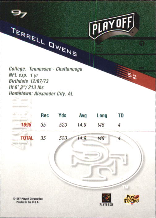 1997 Playoff Zone #52 Terrell Owens back image