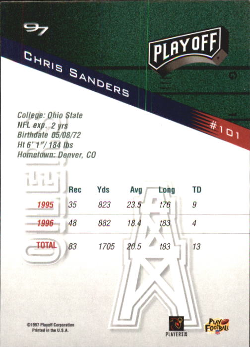 1997 Playoff Zone #101 Chris Sanders back image