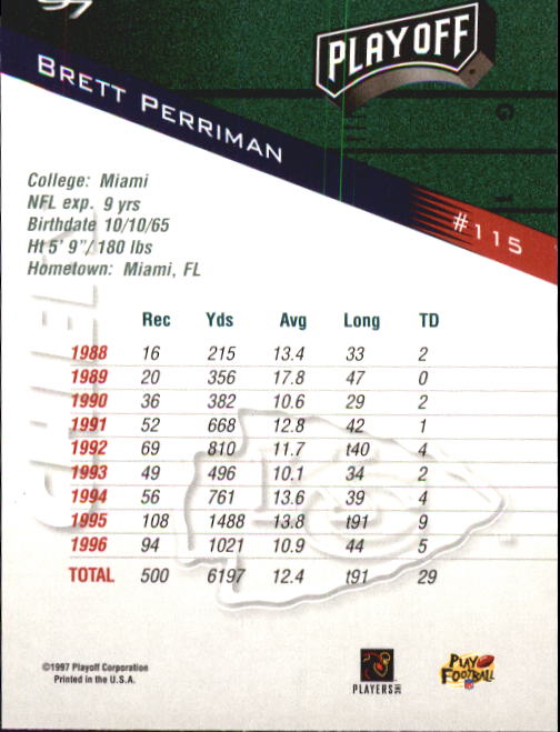 1997 Playoff Zone #115 Brett Perriman back image