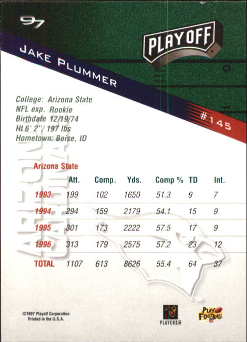 1997 Playoff Zone #145 Jake Plummer RC back image