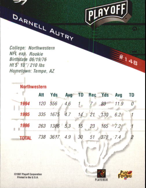 1997 Playoff Zone #148 Darnell Autry RC back image