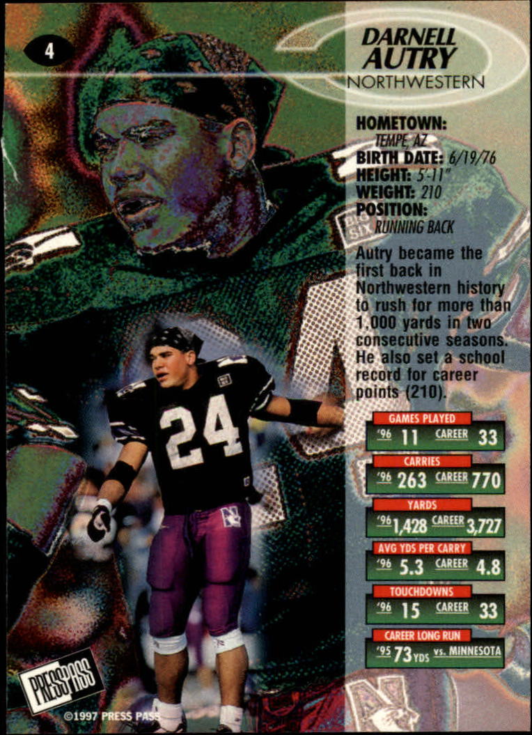 1997 Press Pass #4 Darnell Autry back image