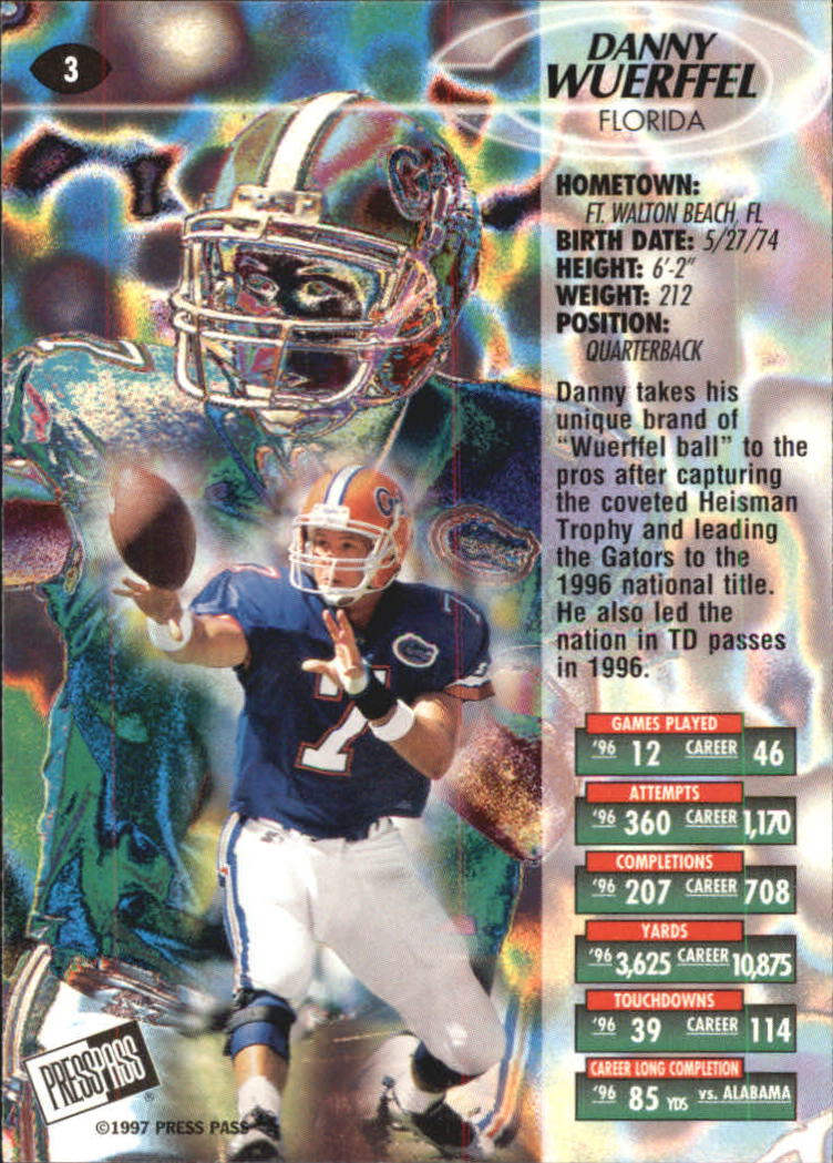 1997 Press Pass Red Zone #3 Danny Wuerffel back image