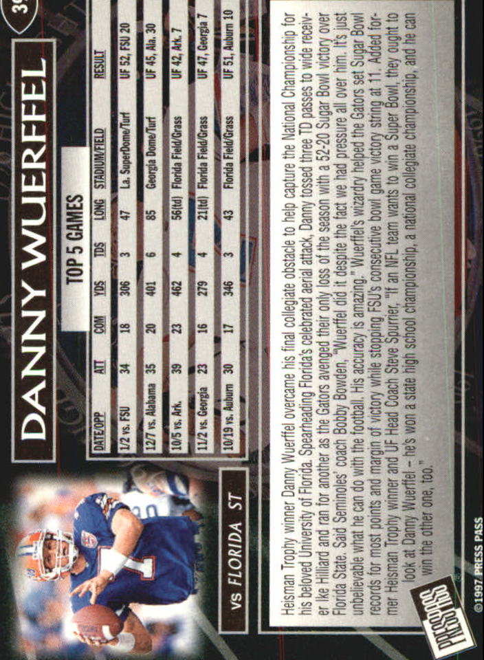 1997 Press Pass Red Zone #39 Danny Wuerffel back image
