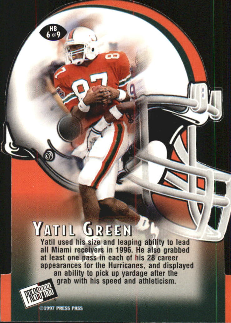 1997 Press Pass Head Butt Die Cuts #HB6 Yatil Green back image