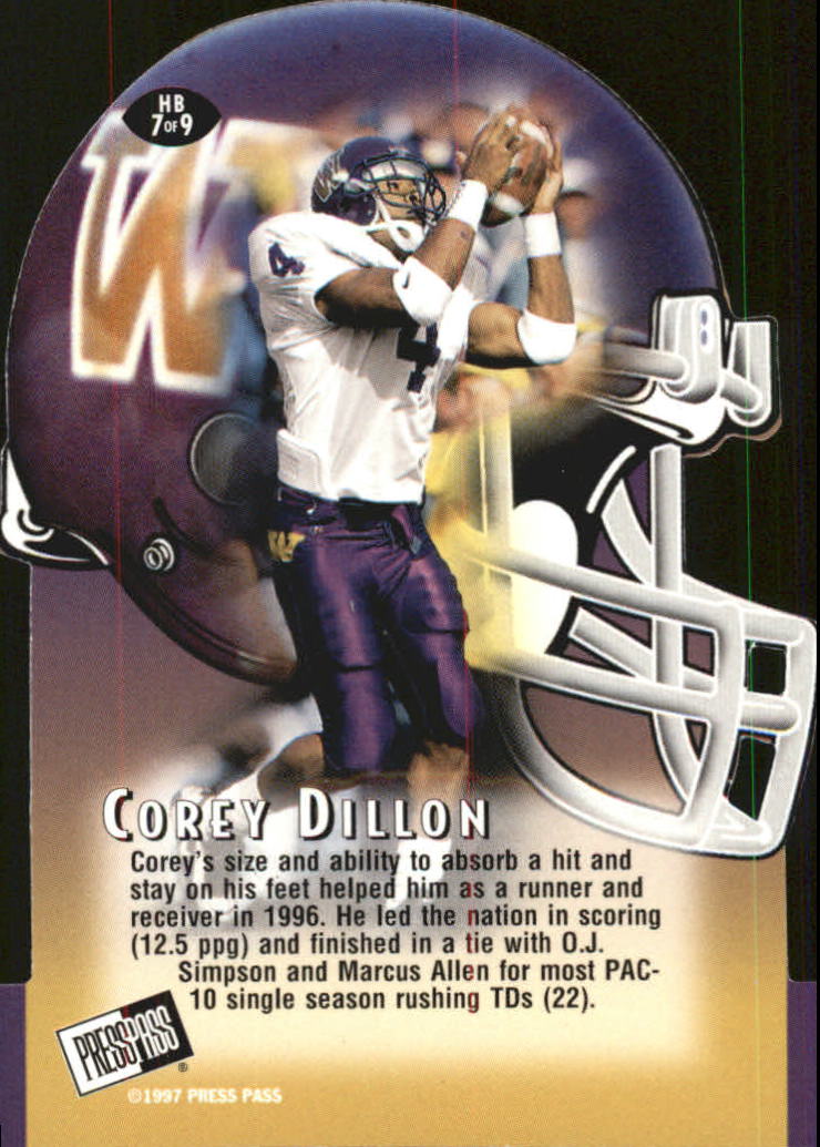 1997 Press Pass Head Butt Die Cuts #HB7 Corey Dillon back image