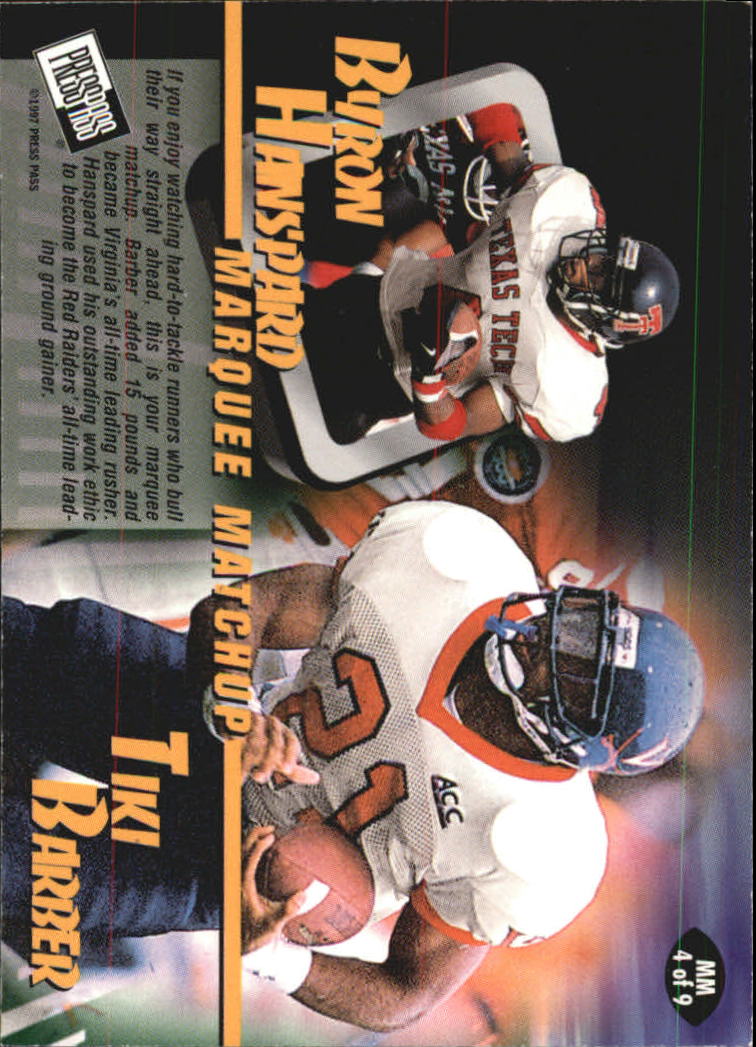 1997 Press Pass Marquee Matchups #MM4 B.Hanspard/T.Barber back image