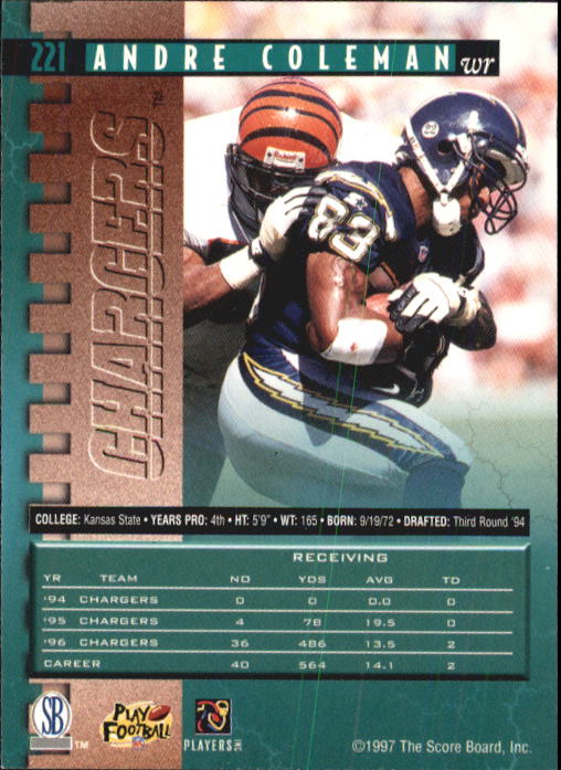 1997 Pro Line #221 Andre Coleman back image