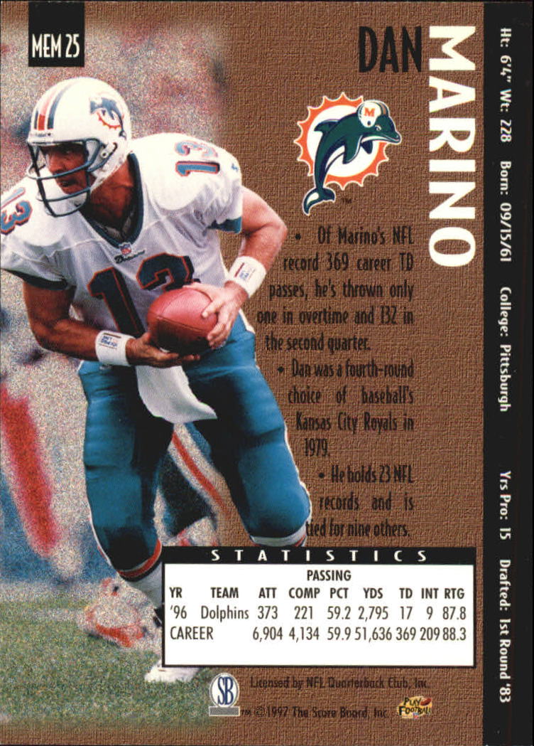 1997 Pro Line Memorabilia #25 Dan Marino back image