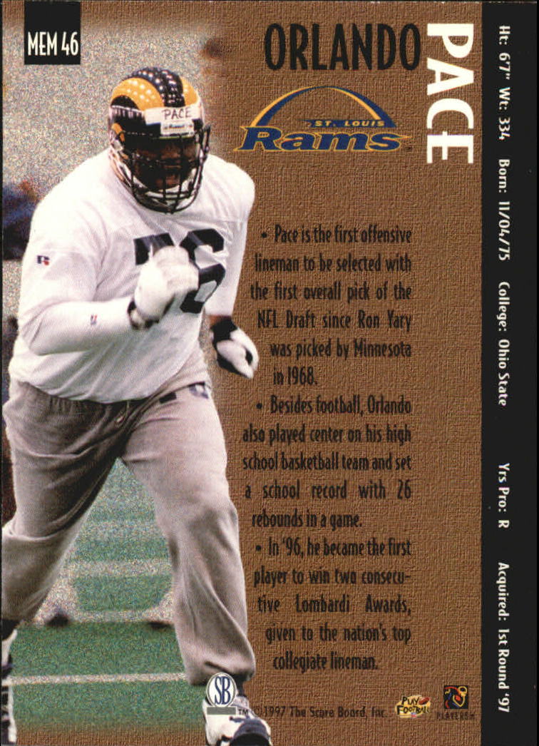 1997 Pro Line Memorabilia #46 Orlando Pace RC back image