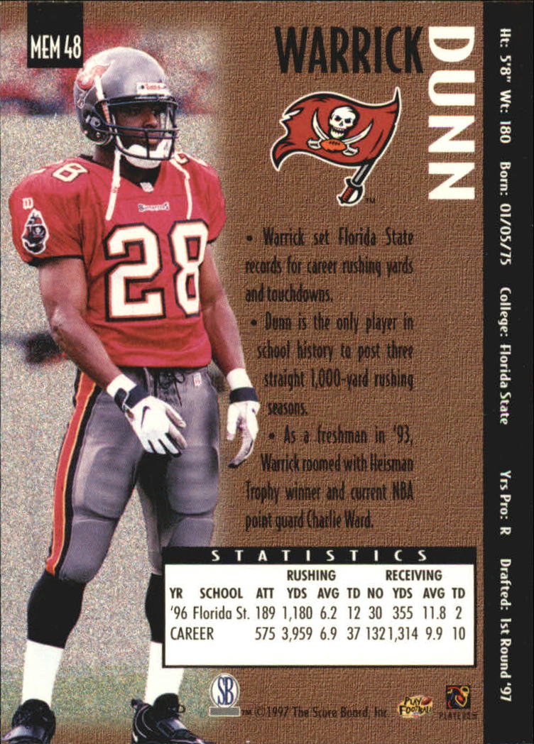1997 Pro Line Memorabilia #48 Warrick Dunn RC back image