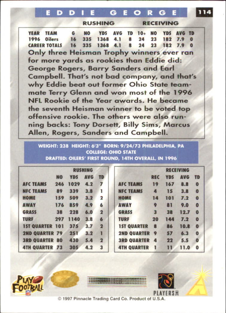 1997 Score Hobby Reserve #114 Eddie George back image