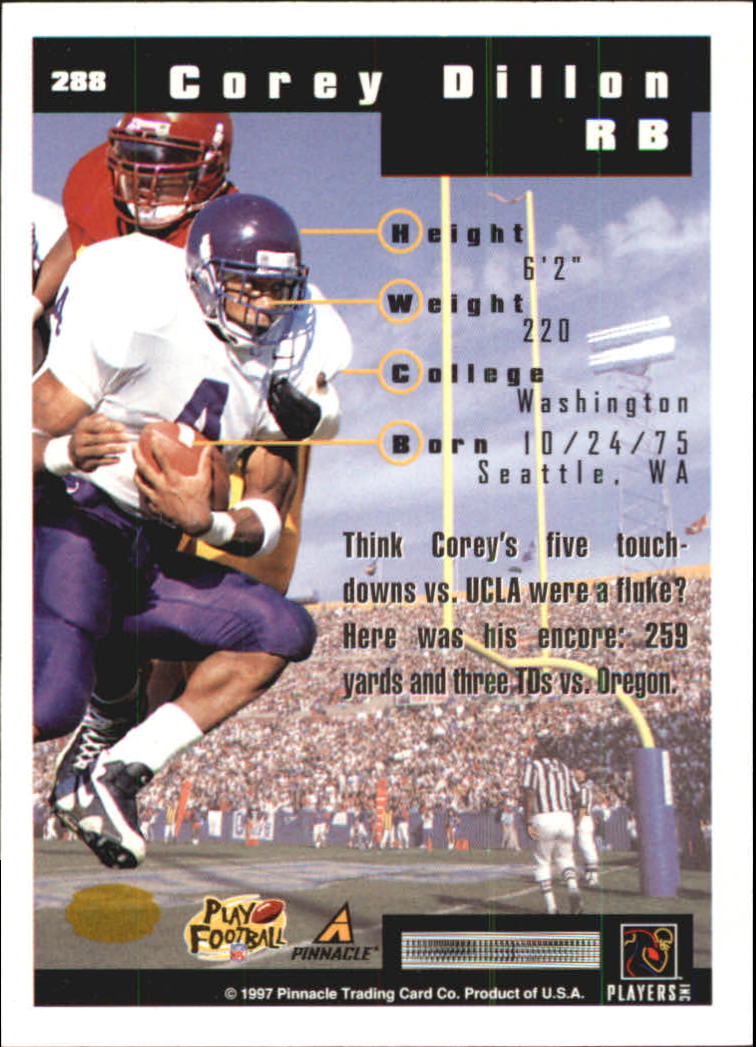 1997 Score Hobby Reserve #288 Corey Dillon RC back image