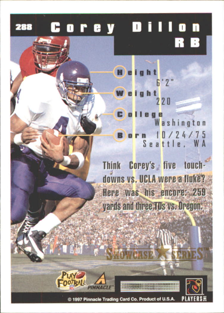 1997 Score Showcase #288 Corey Dillon back image