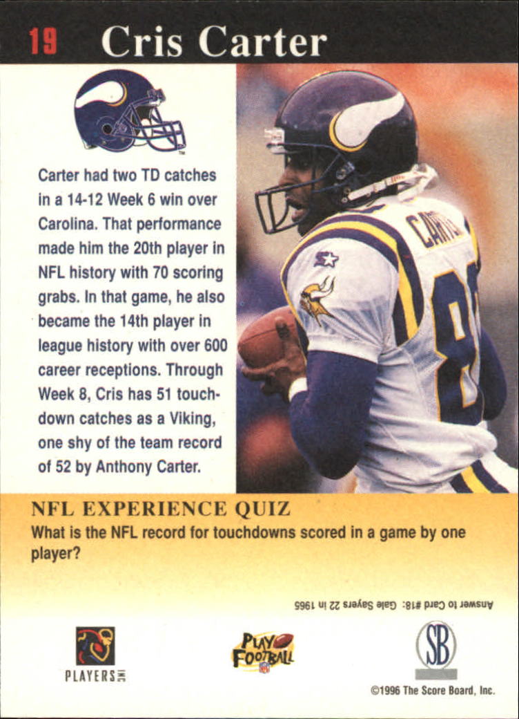 1997 Score Board NFL Experience #19 Cris Carter back image