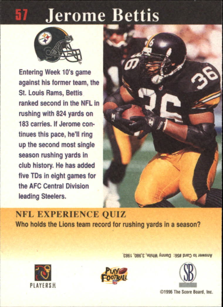 1997 Score Board NFL Experience #57 Jerome Bettis back image