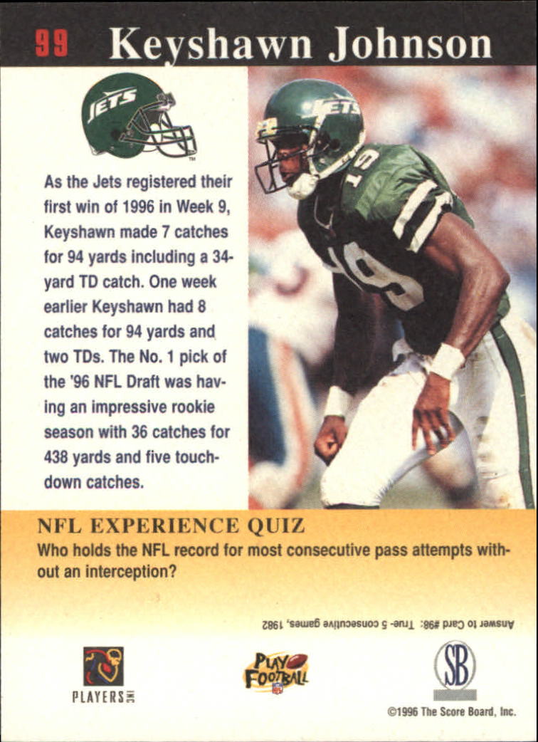 1997 Score Board NFL Experience #99 Keyshawn Johnson back image