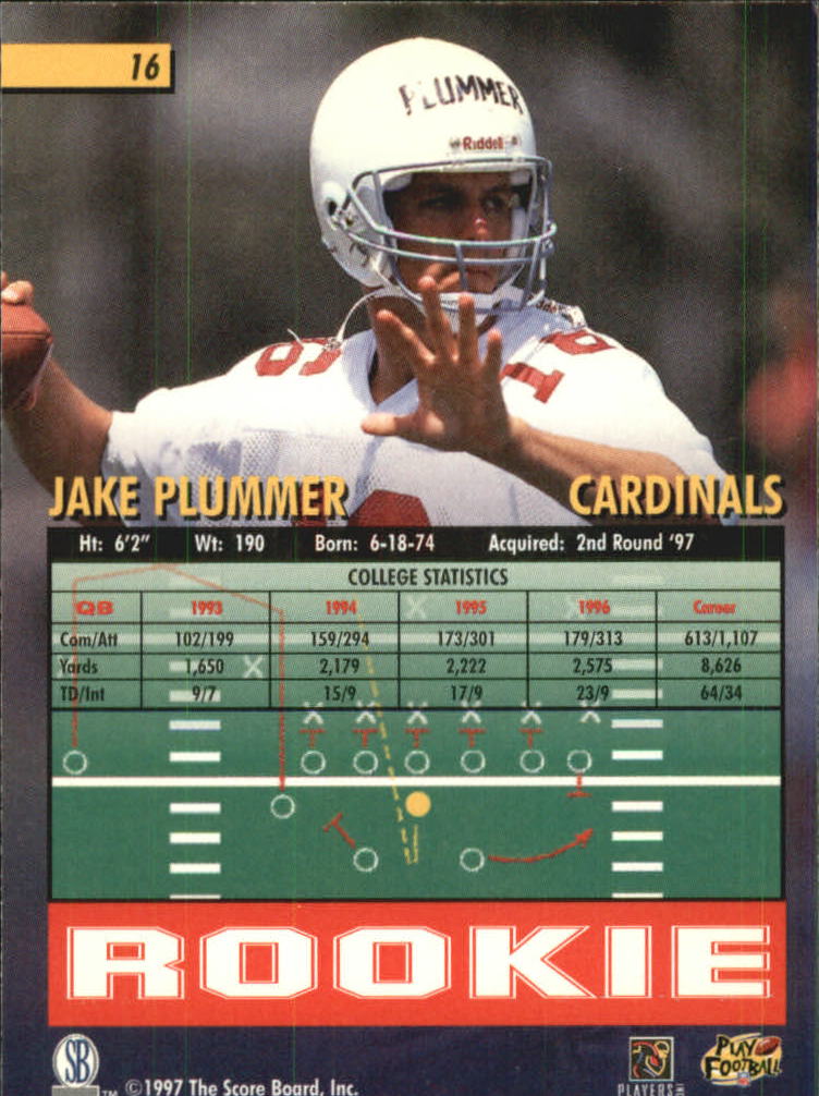 1997 Score Board Playbook #16 Jake Plummer RC back image
