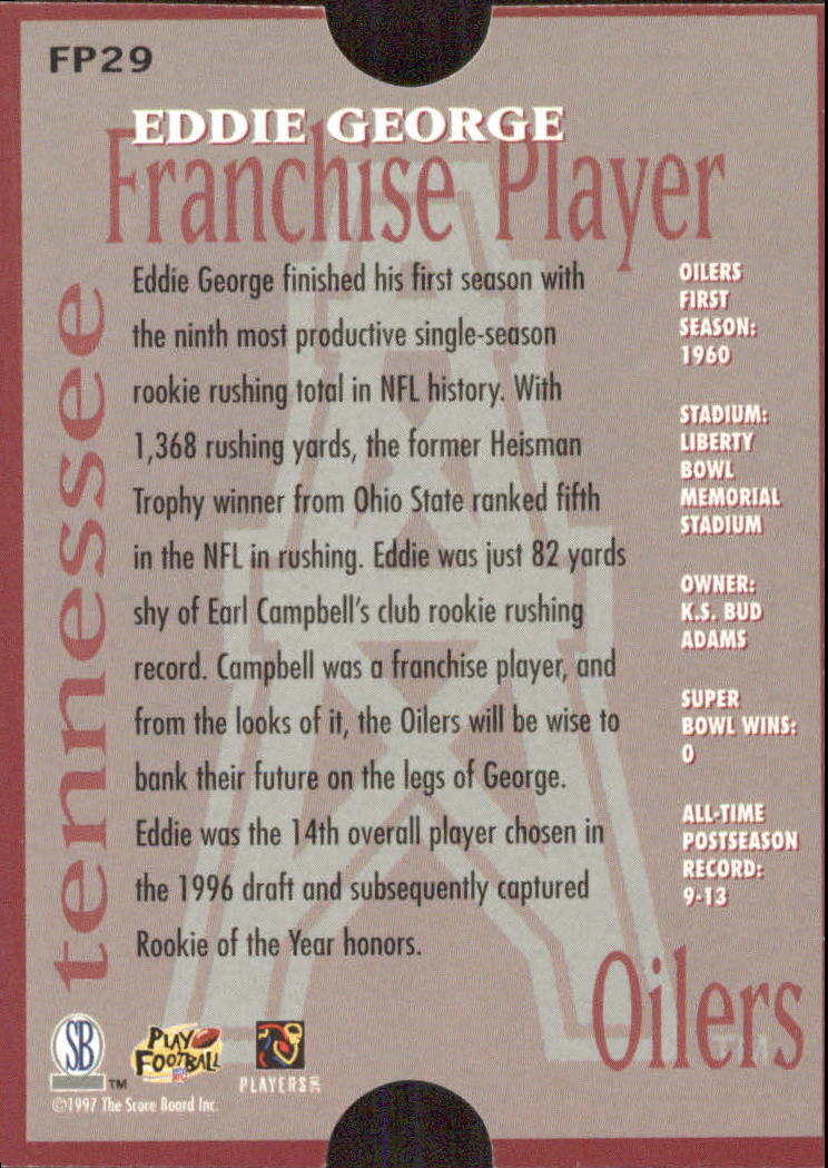 1997 Score Board Playbook Franchise Player #FP29 Eddie George back image