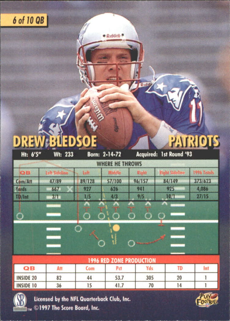 1997 Score Board Playbook By The Numbers #QB6 Drew Bledsoe back image
