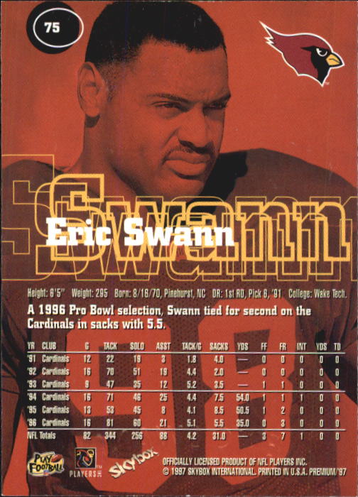 1997 SkyBox Premium #75 Eric Swann back image