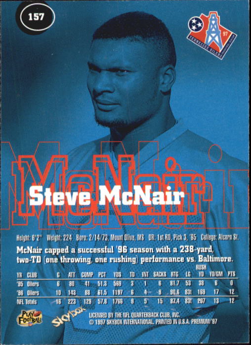 1997 SkyBox Premium #157 Steve McNair back image