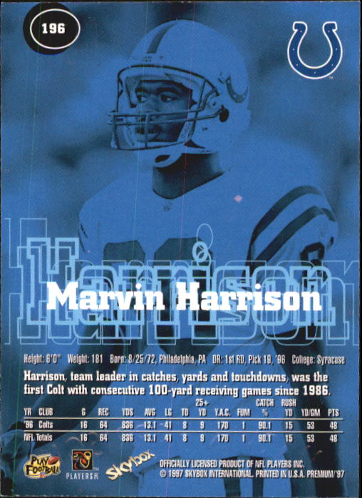 1997 SkyBox Premium #196 Marvin Harrison back image